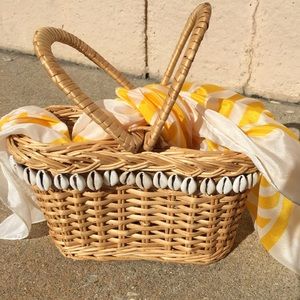 Petite Basket Tote Bag with Shells